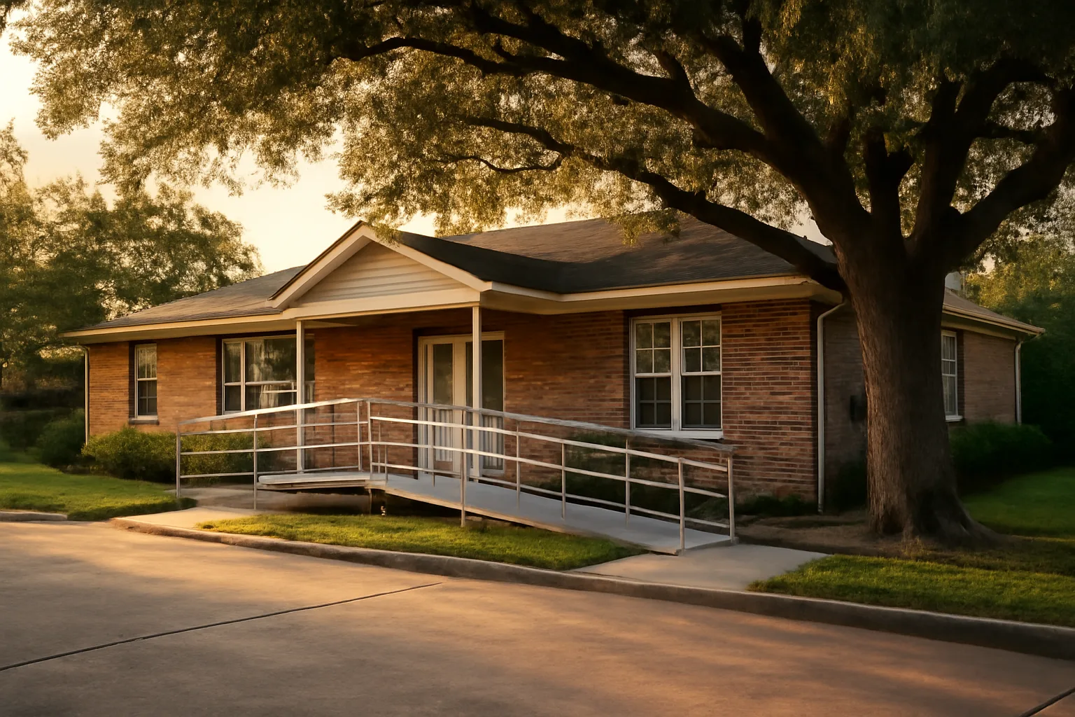 Brick residential care home exterior representing licensed assisted living in Houston