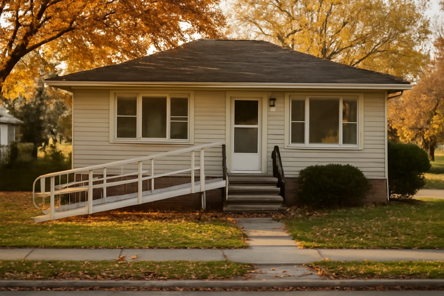 Ranch house with wheelchair ramp representing a Michigan adult foster care home