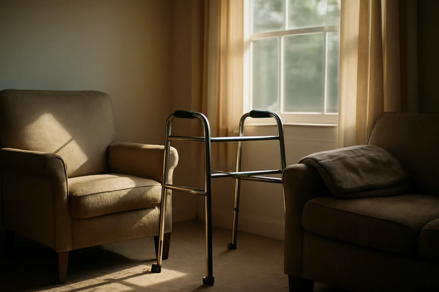Quiet living room in a Madison residential assisted living home with natural afternoon light