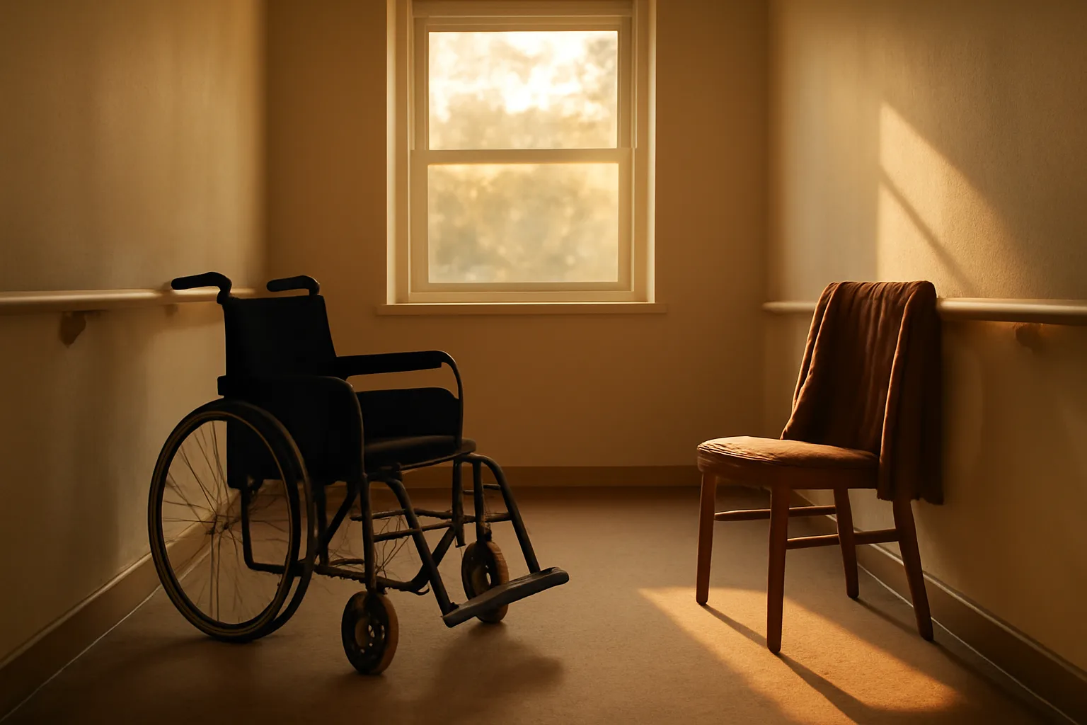 Sunlit hallway with handrails inside a licensed assisted living residence