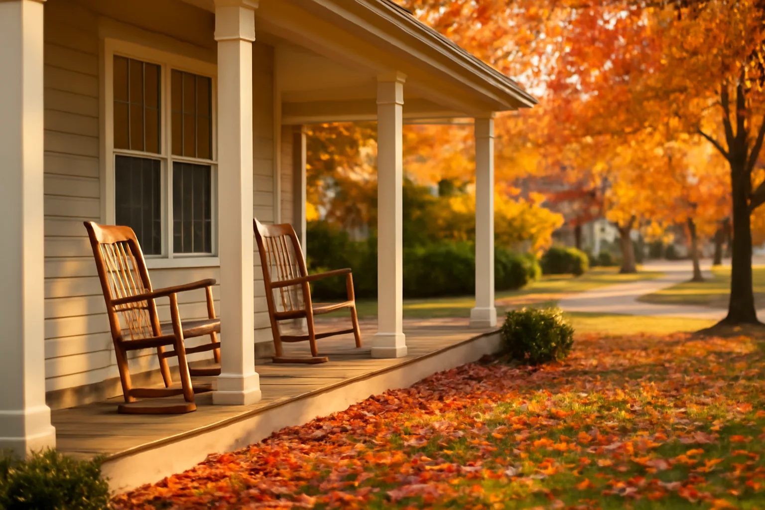 Single-family home front porch, typical Michigan adult foster care group home setting