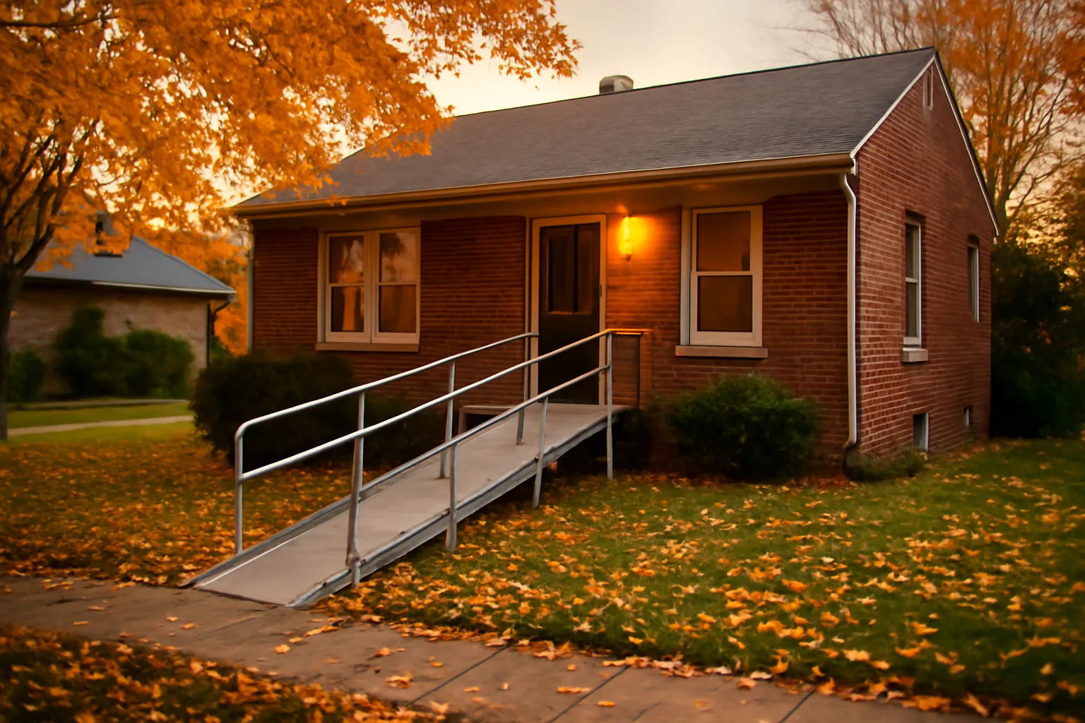Converted residential home with wheelchair ramp representing a Michigan assisted living license property