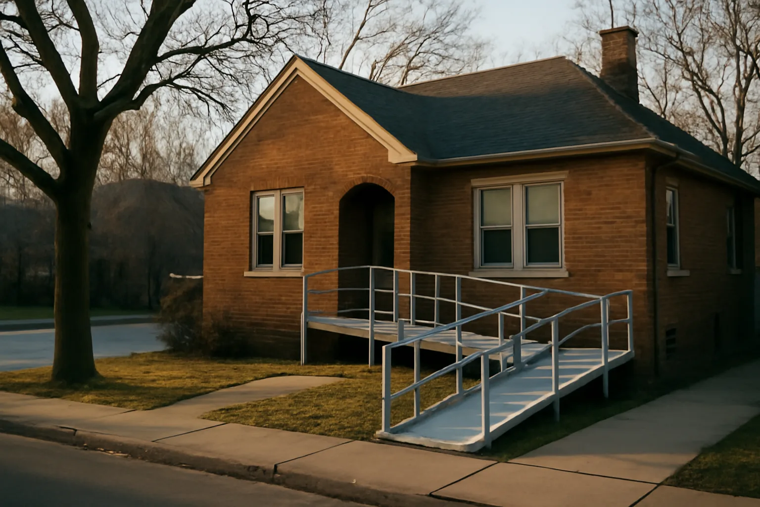 Brick Milwaukee home with a wheelchair ramp, representing residential assisted living licensing