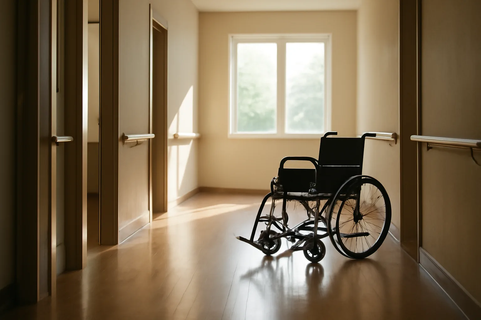 Hallway with handrails in an Ohio assisted living residential care facility