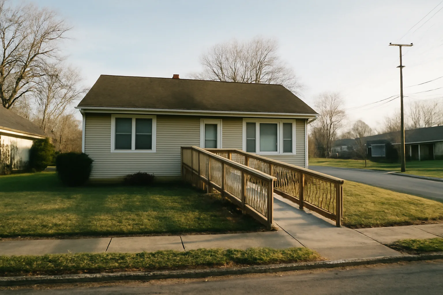 Ranch-style house with wheelchair ramp representing Ohio group home licensing categories