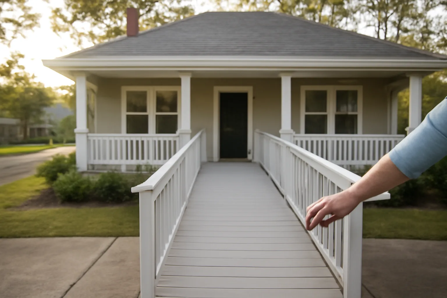 Renovated residential house with wheelchair ramp representing opening group homes