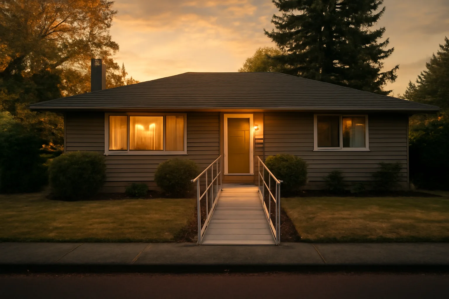 Ranch-style home with wheelchair ramp representing Oregon adult foster home licensing