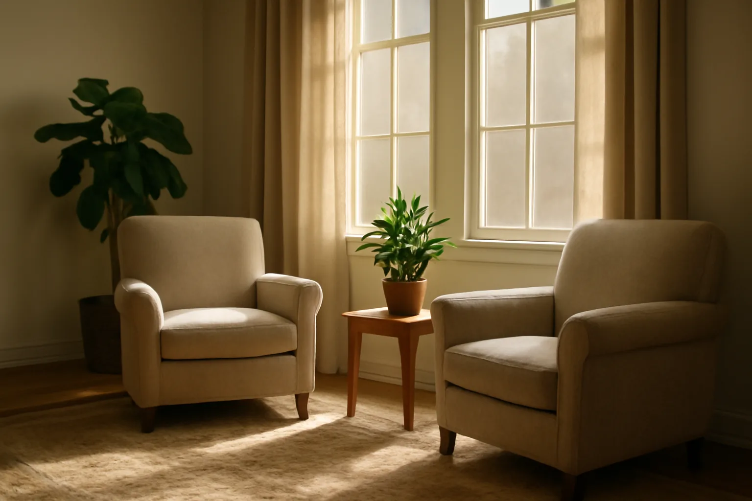 Sunlit residential living room prepared for senior care facility licensing