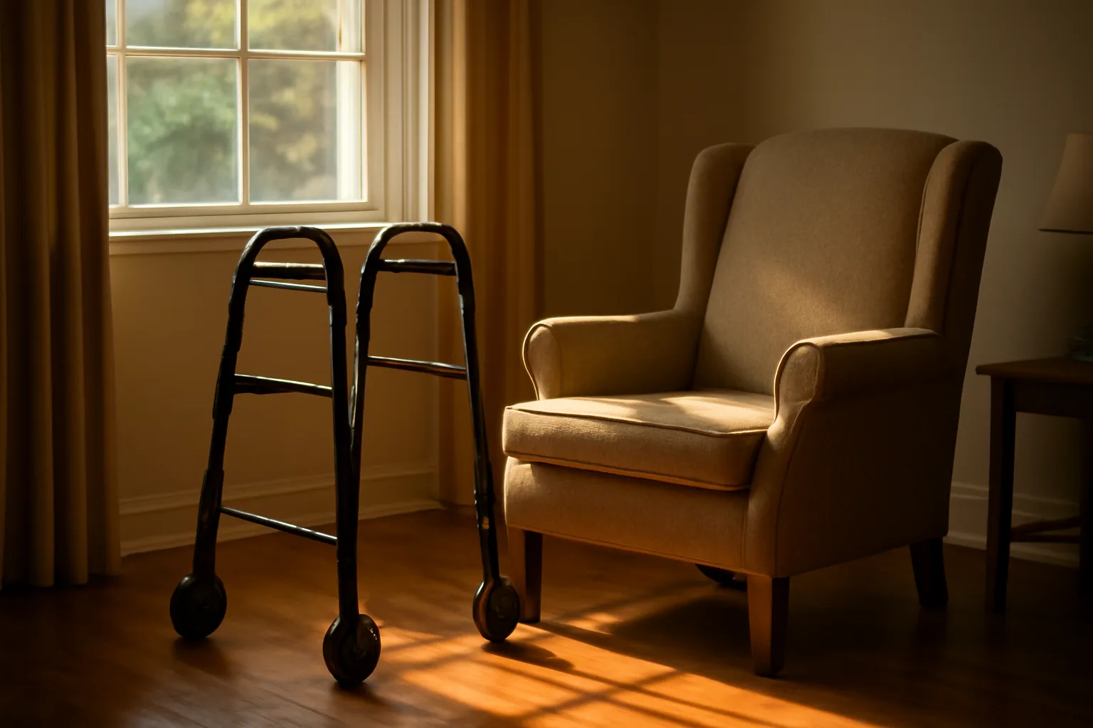 Sunlit living room in a small California residential care home for the elderly