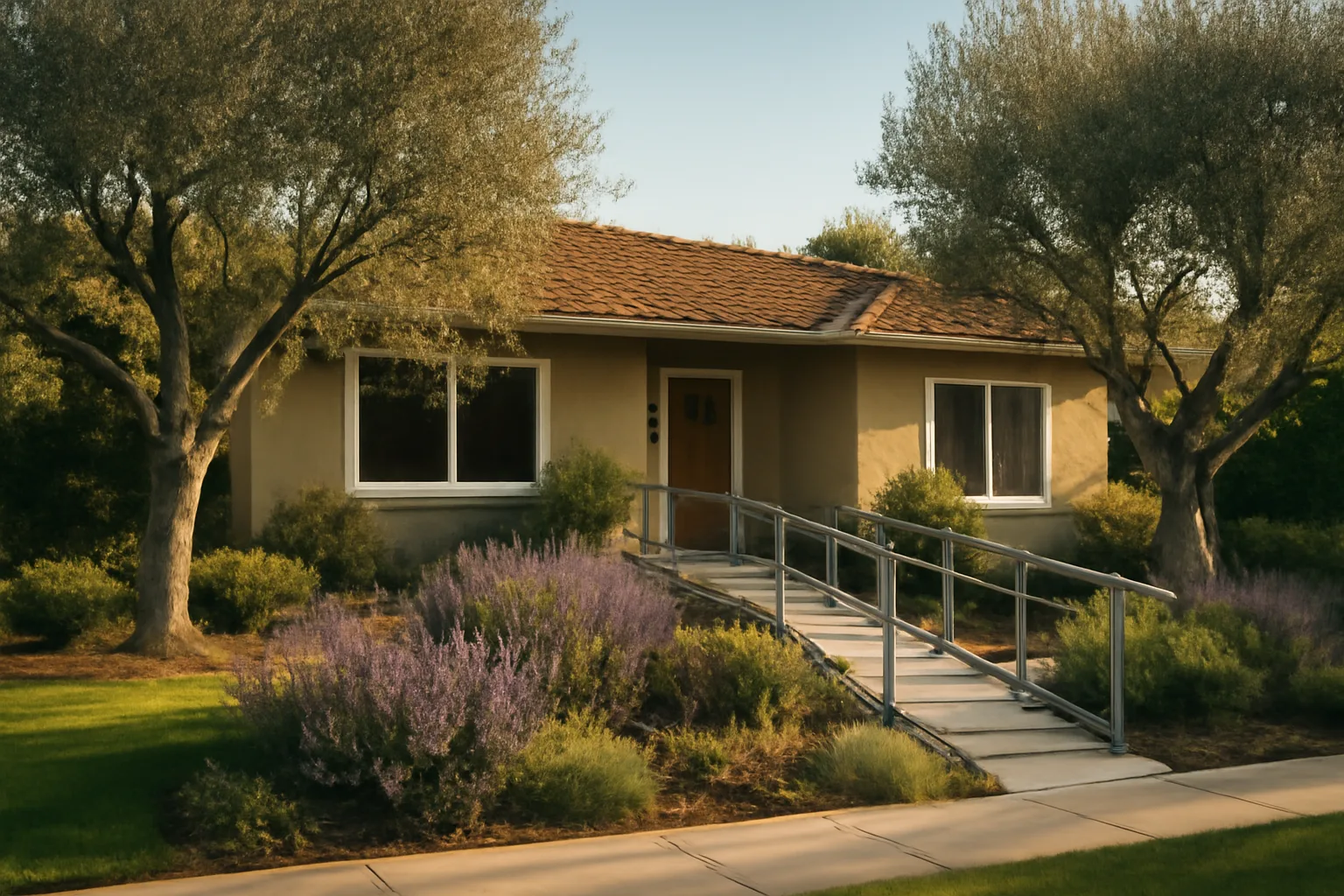 California residential care home with accessible entrance and landscaping