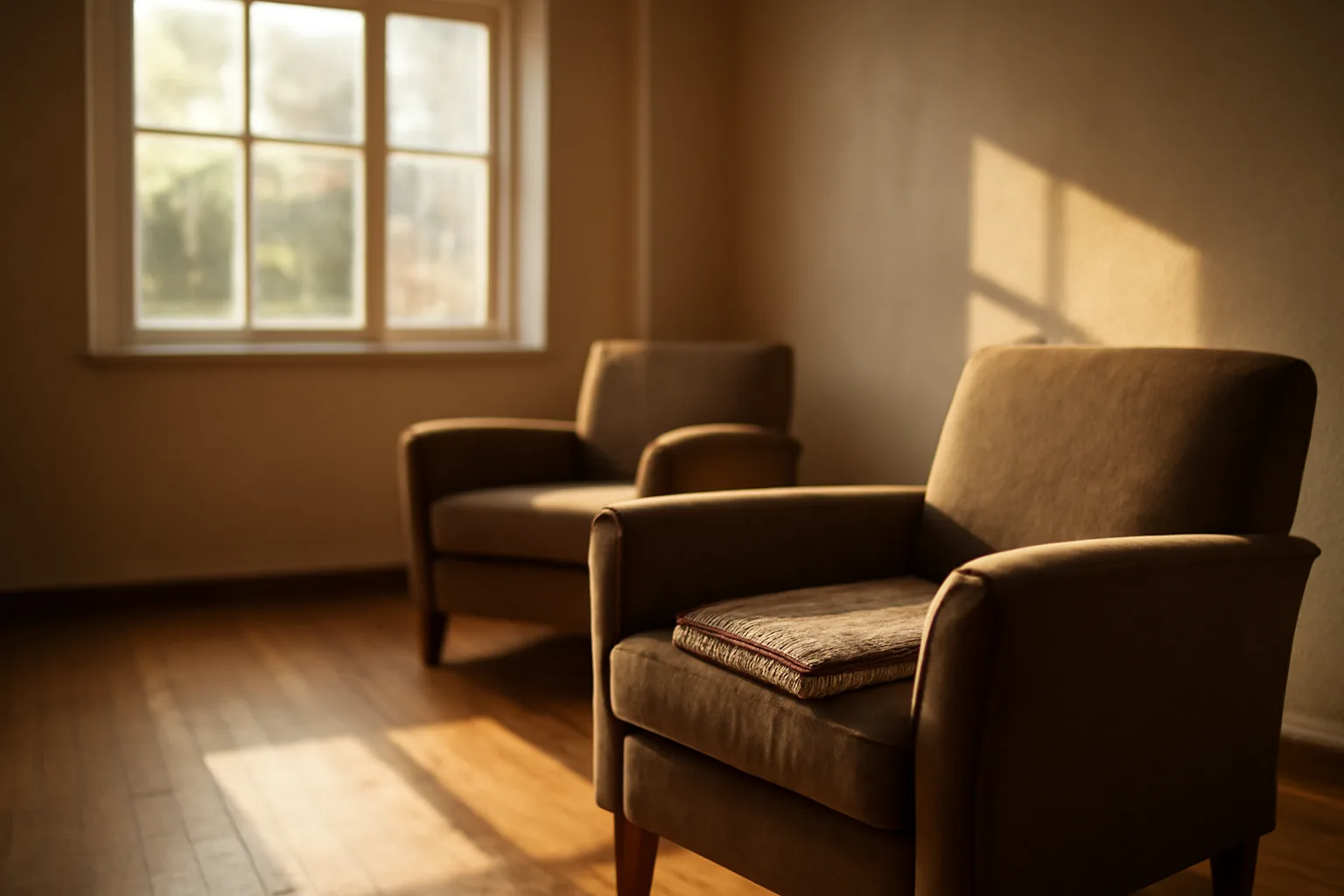 Sunlit living room in a residential group home preparing to open in Ohio
