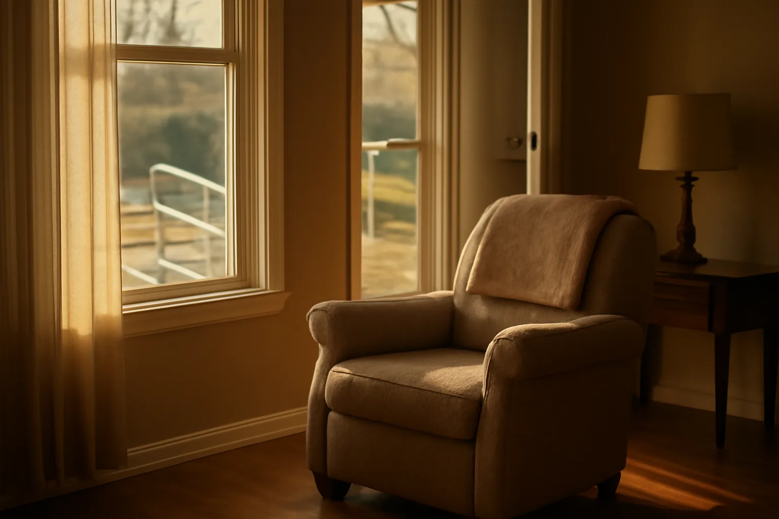 Sunlit living room in a converted home preparing to open as a licensed group home