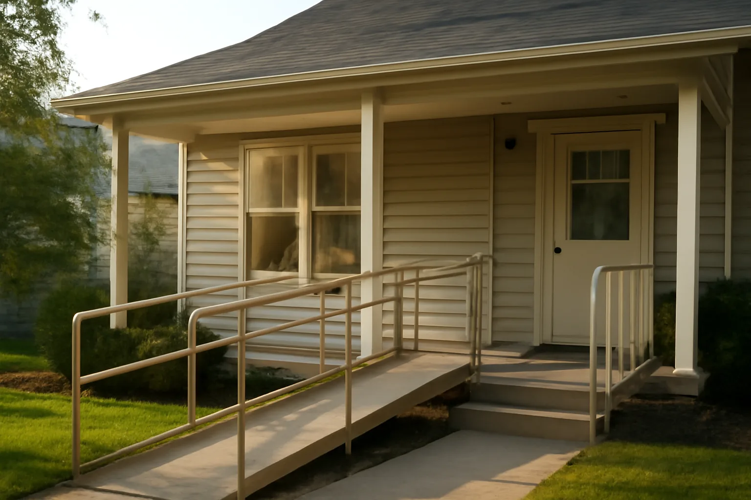 Residential home with wheelchair ramp representing residential assisted living academy cost planning