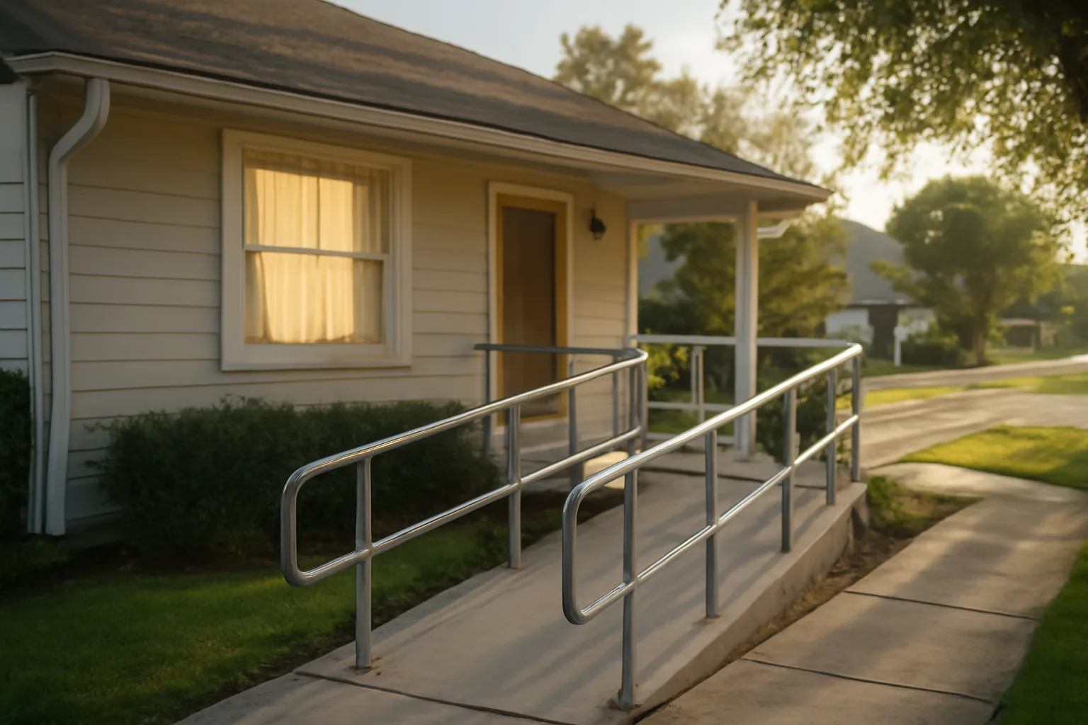 Wheelchair ramp leading to a small residential assisted living group home