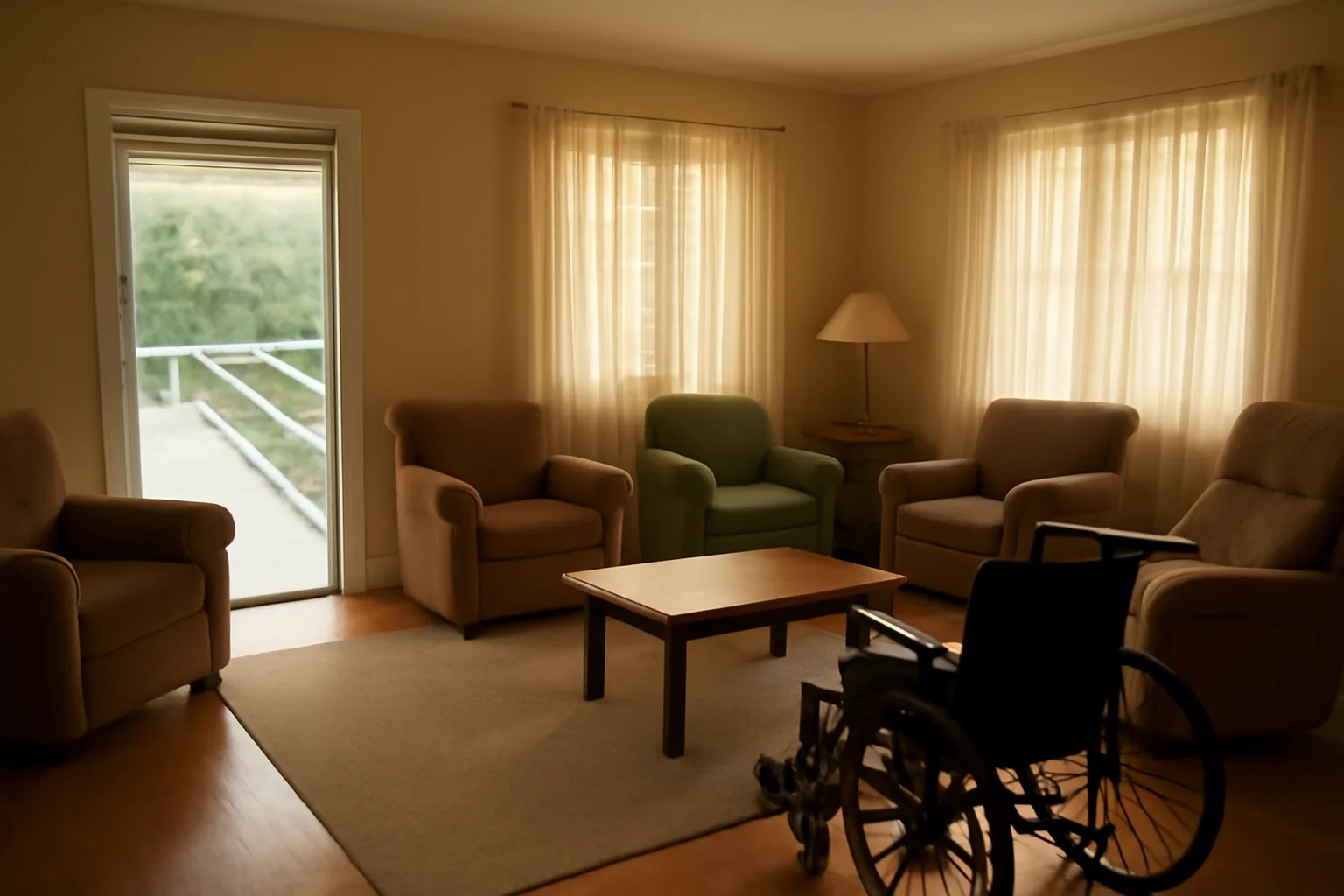 Living room of a home being prepared for a residential assisted living conference discussion on operations