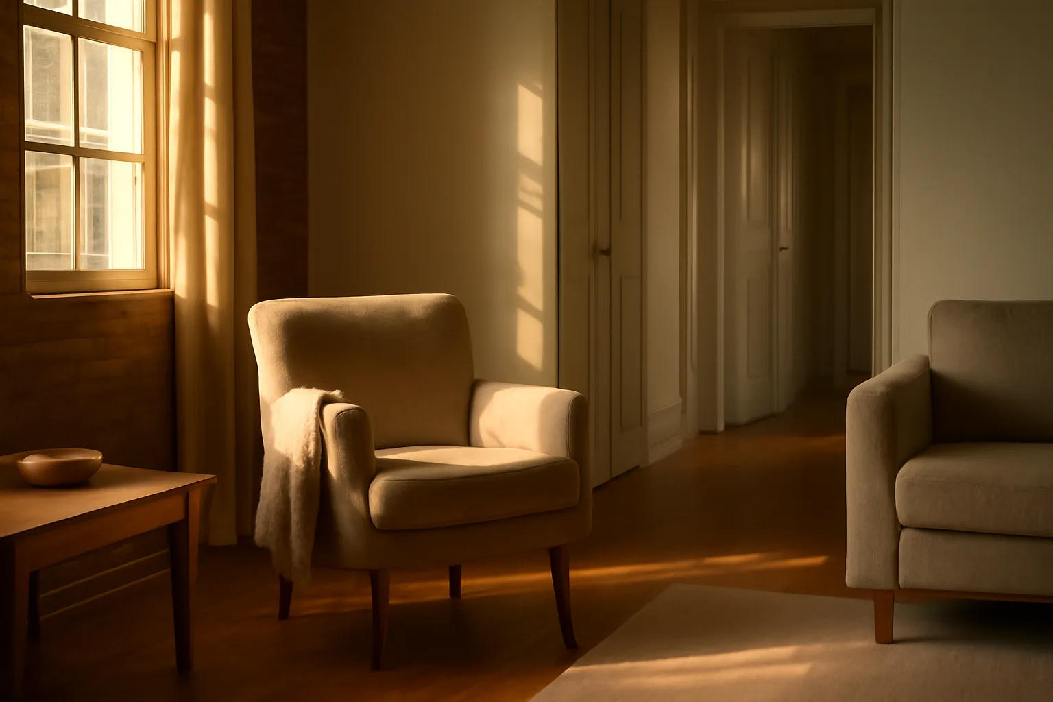Sunlit shared living room inside an Illinois residential assisted living home
