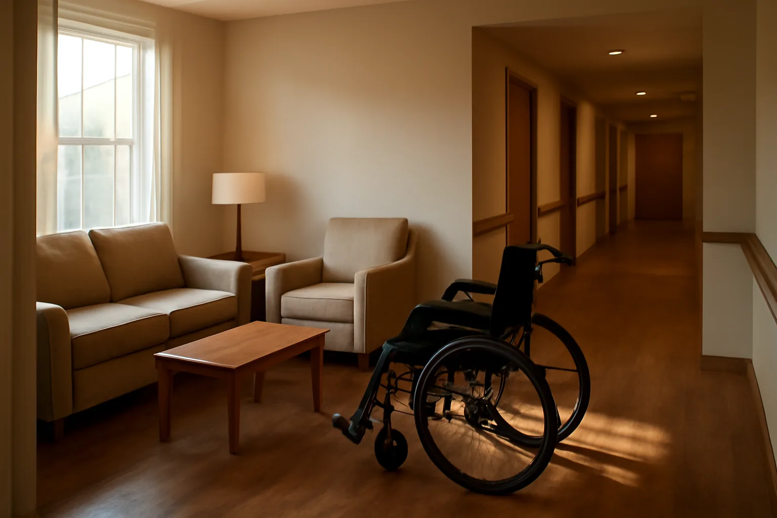 Sunlit hallway in a converted house prepared for residential assisted living investing