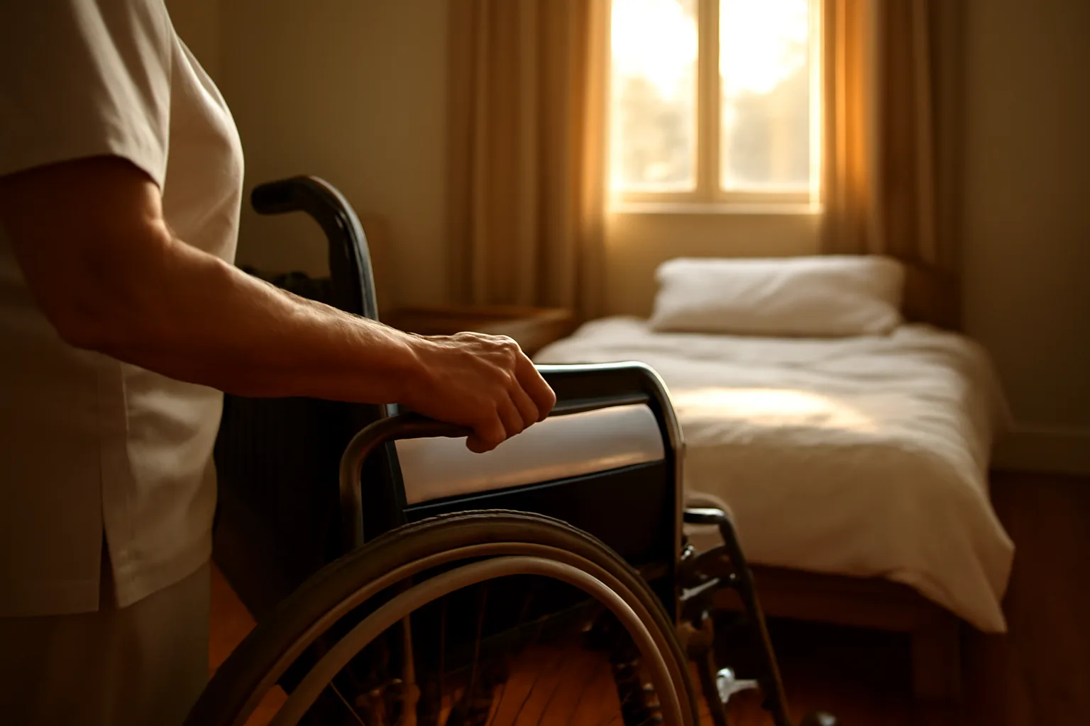 Caregiver assisting a resident in a converted residential assisted living home