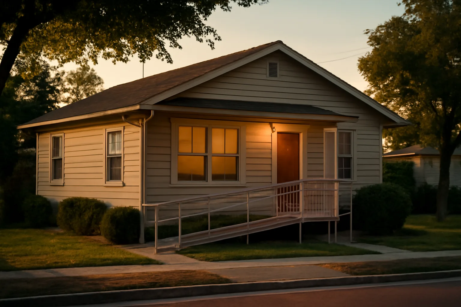 Suburban house with a wheelchair ramp representing a licensed residential group home