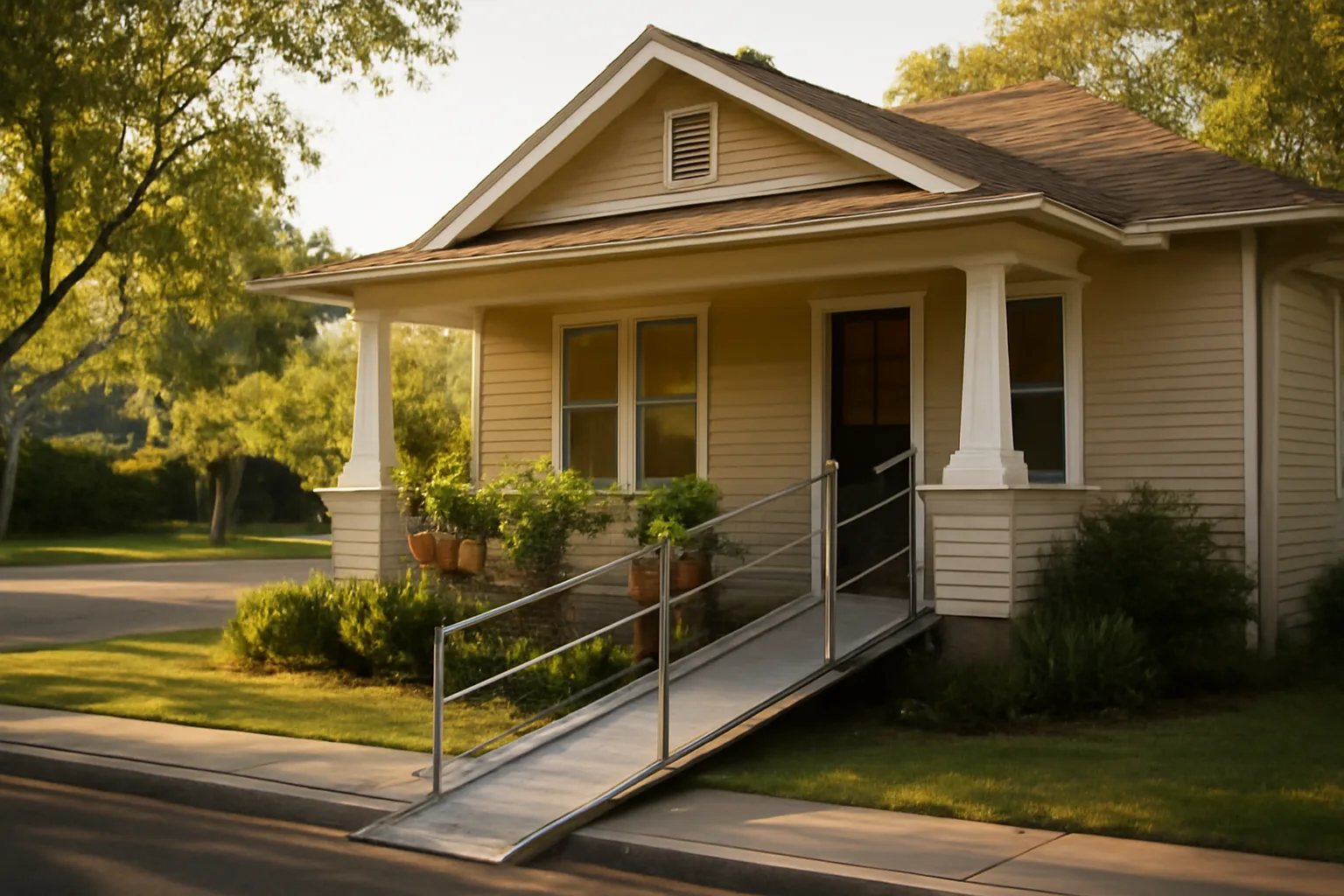 Single-family house converted into a residential-style assisted living home with a ramp