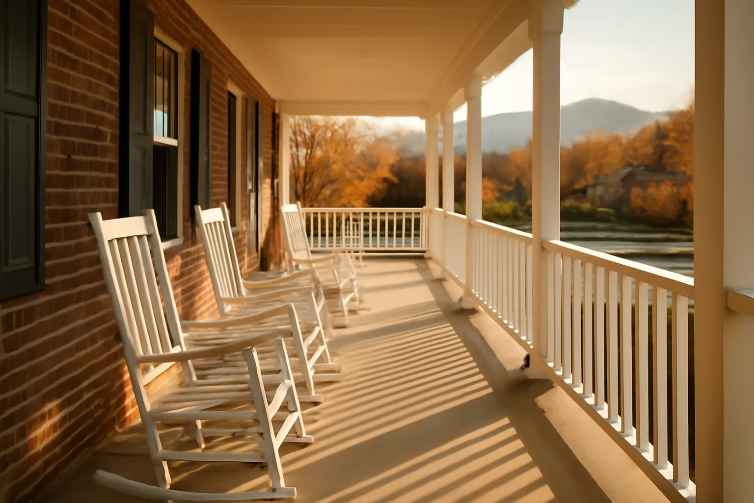Colorado assisted living residence front porch with mountain foothills in background