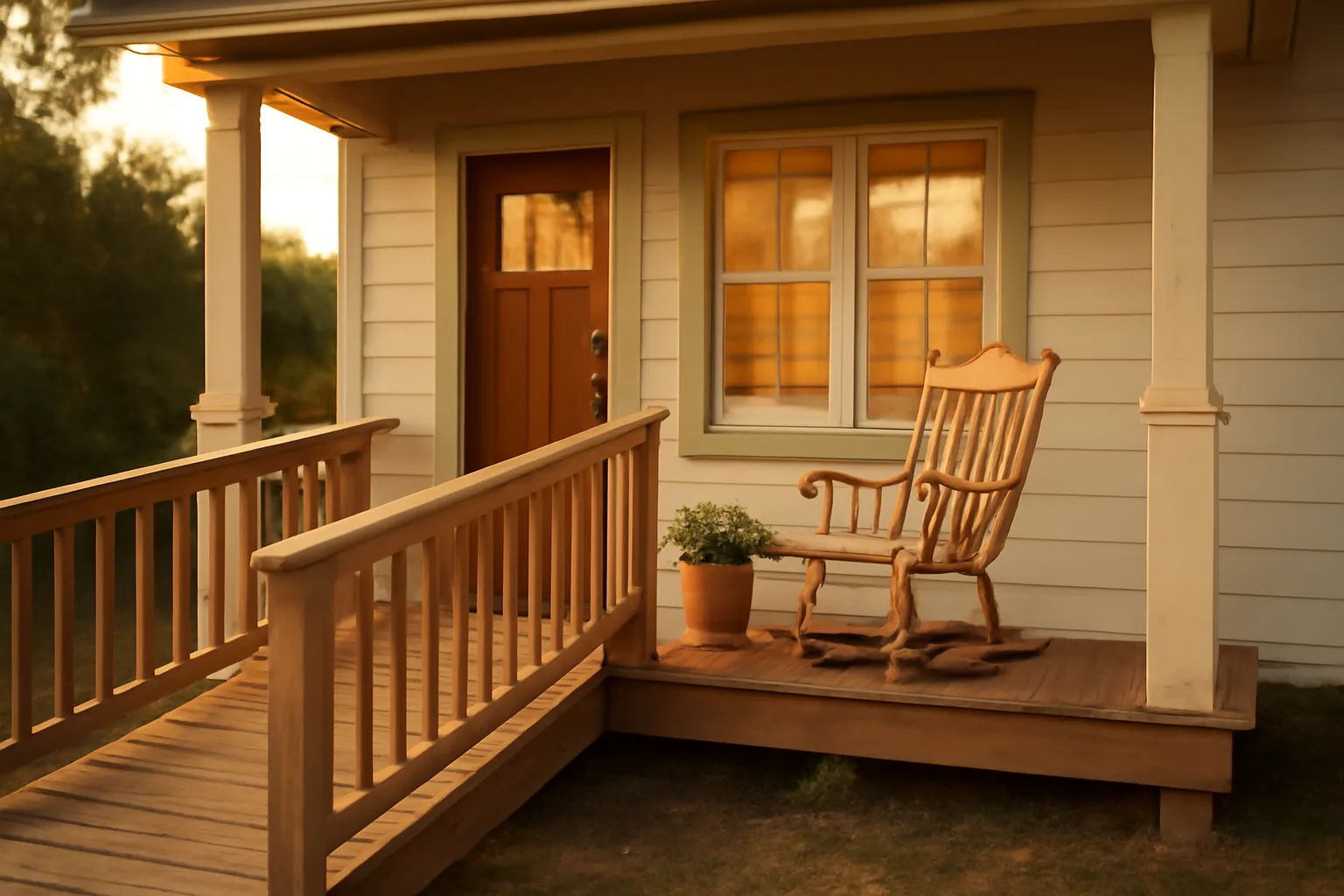 Small residential home with wheelchair ramp representing senior foster care homes near me