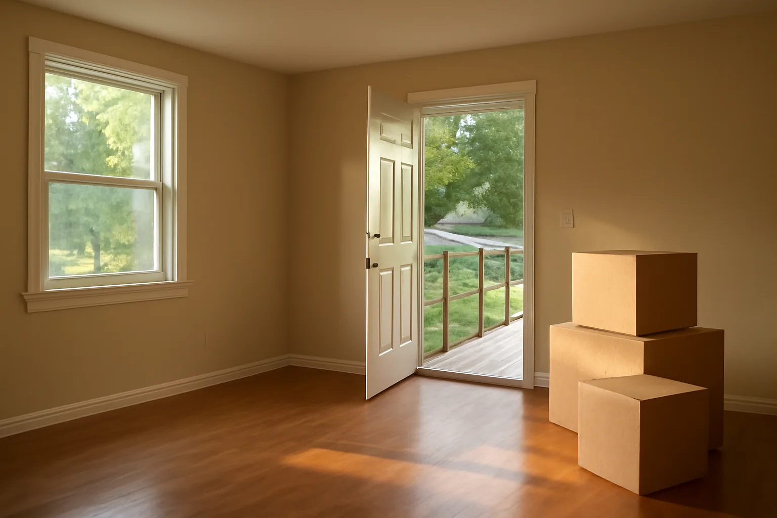 Empty living room with wheelchair ramp, prepared for a new licensed group home