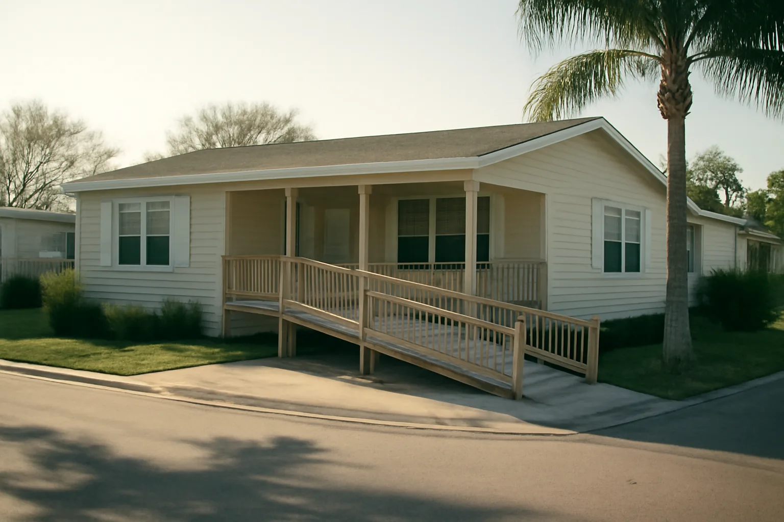 Single-story Florida home with a wheelchair ramp, set up for group home use