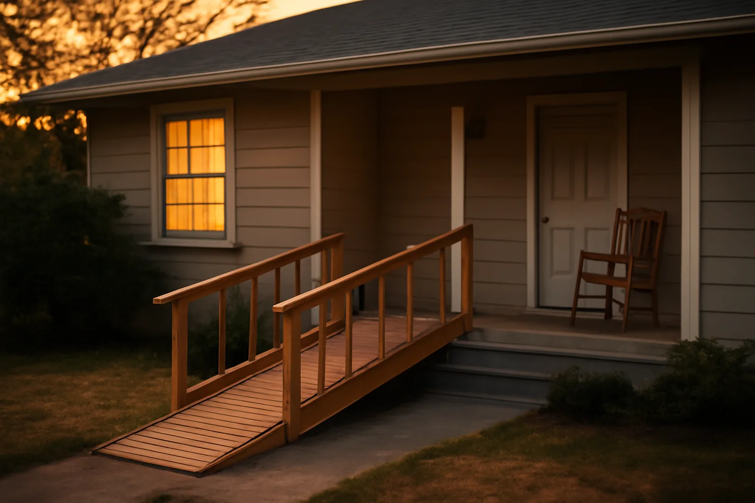 Residential house with wheelchair ramp representing a licensed group home property