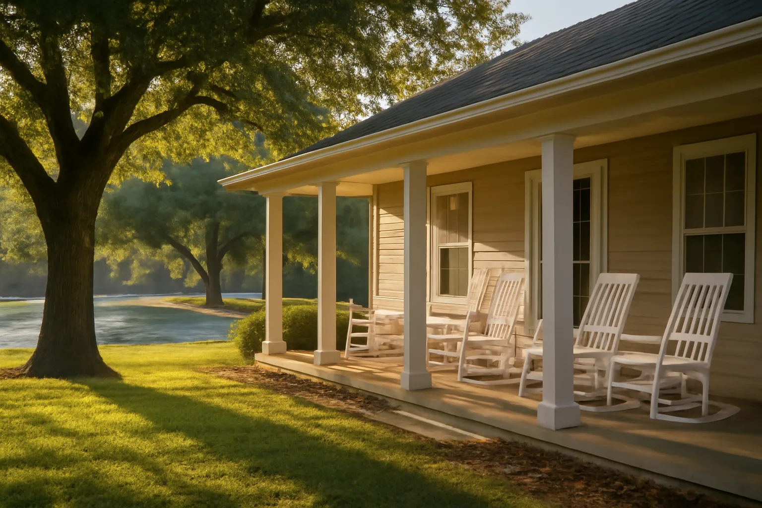 Texas ranch-style assisted living residence exterior in morning light