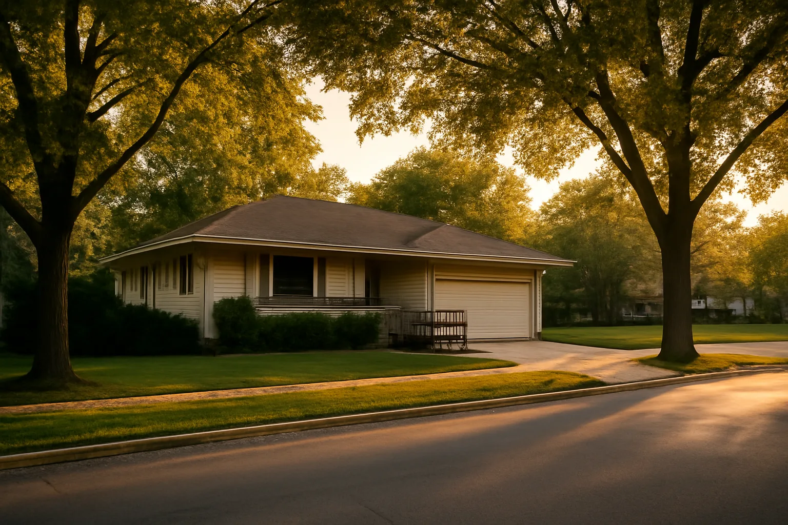 Residential street with a converted single-family home used for assisted living care